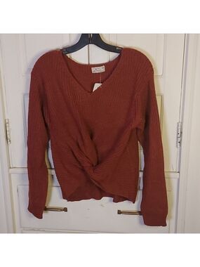 Poof Apparel Twist Front Sweater